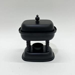 Support de chauffe-plat rectangulaire de luxe en acier inoxydable noir poli, antiadhésif et durable, avec couvercle, pour buffet, design arabe - Product Image 1