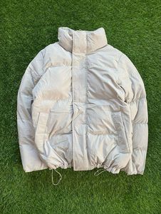Blouson matelassé chauffant unisexe blanc, col montant, fermeture éclair, coupe-vent, décontracté, pour l'hiver, rembourrage en polyester, devant standard - Product Image 1