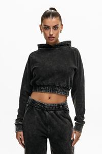 Ensemble survêtement pour femme, sweat à capuche en molleton à délavage acide personnalisé, motif uni, pantalon assorti, jogging, streetwear écologique pour - Product Image 6