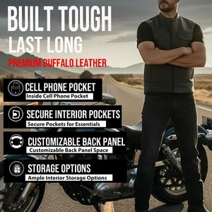เสื้อแจ็คเก็ตมอเตอร์ไซค์ผู้ชาย SOA หนังบัฟฟาโลคุณภาพพรีเมียม สไตล์คลับ มีกระเป๋าหลายช่อง สำหรับขี่มอเตอร์ไซค์ทุกฤดู รวมถึงฤดูร้อน - Product Image 5