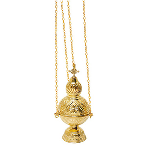 Encensoir d'église en laiton au design traditionnel avec chaînes suspendues |   Brûleur d'encens orthodoxe - Double VeeExports Fabriqué en Inde - Product Image 1
