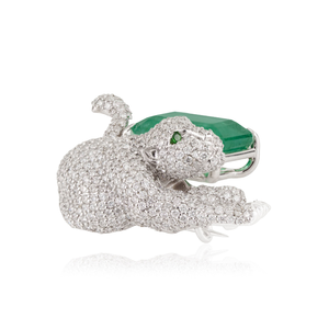 Broche panthère Art Déco unique, inspirée des animaux, en or blanc massif 14 carats, sertie d'émeraudes et de diamants de 6,5 carats, pierre de naissance de mai, bijoux unisexe - Product Image 3