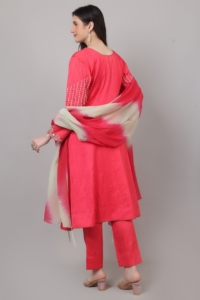 Elegante vestido étnico de 3 piezas para fiesta, color rosa, con cuentas, hilo Dana, lentejuelas y perlas. - Product Image 2
