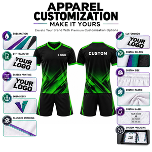 Tenue de football personnalisée verte et rouge, col en V, manches courtes, 100 % polyester, impression par sublimation, évacuation de l'humidité, pour hommes adultes - Product Image 3