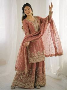Conjunto de Salwar Kameez con Lentejuelas Bordadas, Dupatta de Tela Rosa, Traje Tradicional Indio Pakistaní para Bodas y Fiestas para Mujer - Product Image 3