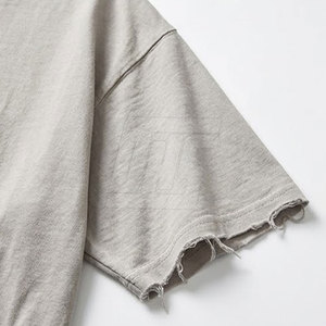 Ripped Style <b>Distressed</b> T-Shirts Loose Fit Heavyweight Cotton Tees Washed Streetwear Casual Fashion <b>Tops</b> For Men - Product Image 3