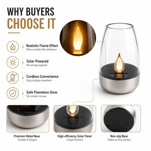 Lanterne de table solaire à flamme vacillante personnalisée OEM en gros, abat-jour transparent <span class=keywords><strong>pour</strong></span> patio, jardin, décoration extérieure, <span class=keywords><strong>bougie</strong></span> <span class=keywords><strong>LED</strong></span> sans flamme - Product Image 2