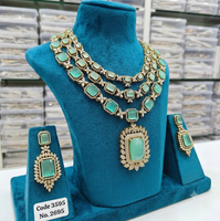 Ensemble collier et boucles d'oreilles de mariée superposés élégants rose pastel et ornés de zircons, style ethnique, pour mariage et fiançailles