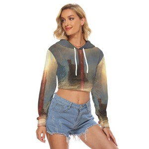 Sudadera Corta para Mujer, Manga Larga, Estampado Digital, Tejido de Poliéster, Informal, para Invierno, con Bolsillos, Diseño Transpirable, Cierres de Cremallera - Product Image 1