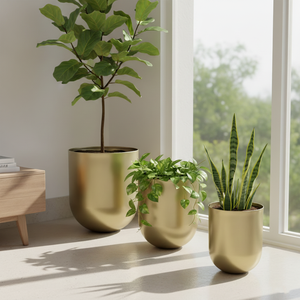 Modern Minimalist Metal Flower Pots Set Elliptical Chrome Plated Indoor Planters for Home Decor - Product Image 1