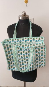 Bolsa de Mano de Lujo de Algodón Blanco con Estampado Floral Azul, Estilo Bohemio, Casual de Verano, con Cierre, para Compras, para Mujer - Product Image 3