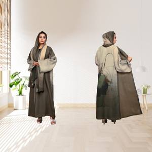 Abaya de Lino Holgada Tallas Grandes para Fiesta de Noche, Eid, Ramadán, Diseño Minimalista Sólido en la Espalda, con Pañuelo a Juego, Elegante, Modesta, Largo hasta el Suelo - Product Image 2