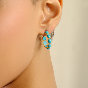 Pendientes de aro en forma de C con turquesa delicada de calidad premium, regalo para ella, nueva colección de joyería hecha a mano en oro amarillo de 18 quilates - Product Image 6