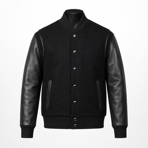 Chaqueta Varsity de Lana Negra Personalizada, Tejido Transpirable y Resistente al Viento, Diseño Unisex de Invierno, Etiqueta Privada OEM, Logotipo Personalizado - Product Image 1