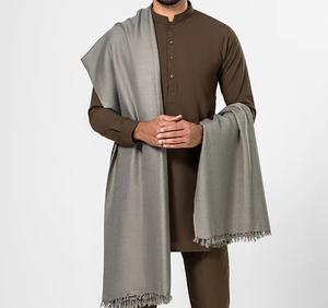 Wholesale 2026 Elegant <b>Men</b> <b>Shawl</b> Traditional Grey Color Jacquard Warm Knitted Kashmiri Pakistan Made <b>Shawls</b> For Wedding - Product Image 3