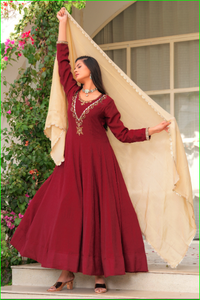 Robe Anarkali Marron Rani Haar <span class=keywords><strong>Marsala</strong></span> avec Dupatta en Tissu - Product Image 6