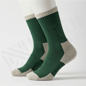 Green Crew <b>Socks</b> Solid Color Ribbed Knitted Breathable Casual Wear for Adults - Product Image 3
