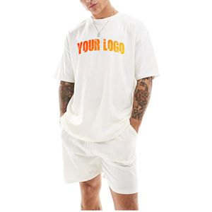 Men Plus Size Vintage Effect T-shirts Men's Casual Outfit <b>Sets</b> 360G Mens Cotton Polyester <b>Spray</b>-dyed Tshirt and Shorts - Product Image 1
