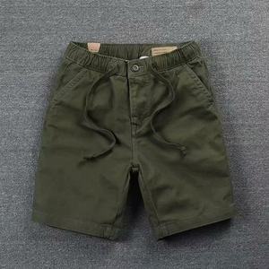2026 Summer Classical Shorts Men Little <b>Elastic</b> Basic Solid Shorts 100% Cotton Length Washed Cargo Shorts for Men - Product Image 3
