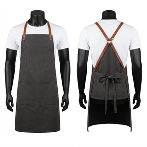Tablier de Barbier Premium pour Hommes en Toile de Coton 300 GSM Marron avec Bretelles en Cuir Marron, Poches Utilitaires, Bretelles Croisées, Logo Personnalisé, Vêtement de Travail Professionnel - Product Image 2