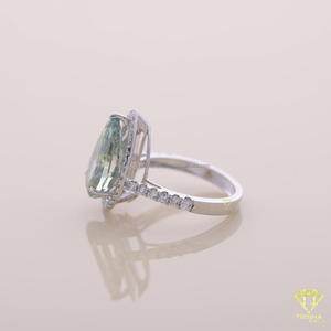 <b>Green</b> Pear Cut Moissanite Diamond Halo Engagement <b>Ring</b> in 925 Sterling Silver Promise <b>Ring</b> for Women - Product Image 3