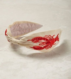 ที่คาดผมประดับลูกปัดรูปกุ้งก้ามกรามสีแดงแบบพิเศษ ผ้าสีครีม ที่คาดผมแบบกว้าง แฟชั่นสำหรับผู้หญิง เหมาะสำหรับงานปาร์ตี้ริมชายหาด สไตล์บูติก - Product Image 1