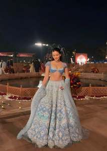 Designer Bridal Wear Party Wear Beautiful Resham Dori And Rainbow Sequence Work Slub Silk Lehenga With Blouse And <b>Net</b> <b>Dupatta</b> - Product Image 3