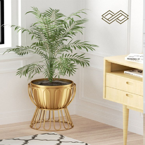 Elegant gold planters featuring a sophisticated spiral <b>wire</b> pedestal design, available at wholesale prices for premium decor. - Product Image 4