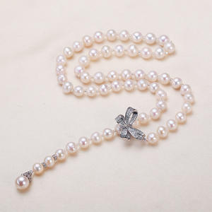 Collier en perles d'eau douce authentiques de Zhuji pour filles, long nœud décoratif avec chaîne de clavicule pour l'automne et l'hiver - Product Image 3