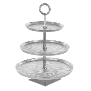 3 Tier Gold Aluminum Cake Stand With Hammered Finish Trays & Ring Handle Decorative Metal Serving Tray For Parties & Home Decor - Product Image 1
