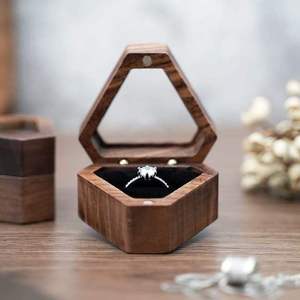 Custom Luxury Walnut Triangle Velvet Small Earring <b>Cufflink</b> Jewelry Storage Wooden Ring <b>Box</b> with Custom Logo - Product Image 3