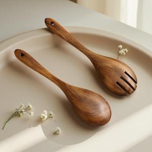 Ensemble de saladiers modernes en bois écologiques avec fourchette et cuillère pour les fêtes - Vaisselle de cuisine et décoration de table - Product Image 5