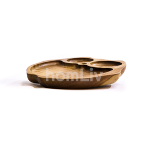 Assiette d'apprentissage pour enfants en bois de teck naturel en forme de hibou, plateau d'alimentation pour tout-petits, plat à dîner multi-compartiments pour usage domestique, durable - Product Image 2