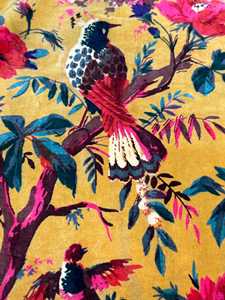 Tissu en velours de coton imprimé à la main, jaune moutarde, à motifs floraux, pour ameublement et quilting, vendu au mètre, imprimé oiseaux - Product Image 3