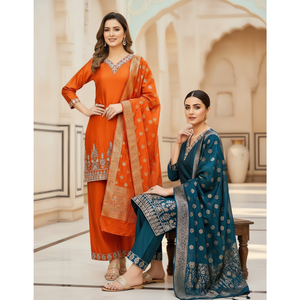 Conjunto de 3 Piezas de Traje Kurti Tradicional Romano de Vidrio para Mujer, Ropa de Fiesta, Tallas M-XXL - Product Image 5