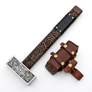 Hache de Bûcheron Celtique DIY avec Manche en Bois, Lame en Acier Carbone, Étui en Cuir, Longueur Totale de 15 Pouces, pour Activités de Plein Air et Artisanat - Product Image 1