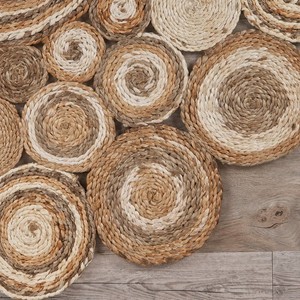 Handcrafted Jute Round Area Rug Bohemian Patchwork Style Flat Weave Living Room Use Spot Clean <b>Thin</b> Pile - Product Image 6