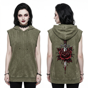 Sudadera sin mangas vintage color oliva para mujer, con gráfico personalizado de daga y rosa, estilo chaleco, lavado ácido, ropa urbana, fabricante. - Product Image 1