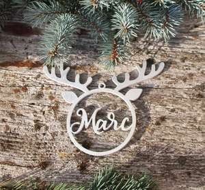 Ornement de cerf en bois personnalisé, objets décoratifs de Noël, décoration murale rustique, design circulaire d'animal - Product Image 5