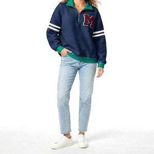 Sweat-shirt en molleton tricoté vert marine pour femme, col rabattu, imprimé arc-en-ciel éblouissant, décontracté, chaud et confortable pour l'hiver et l'automne - Product Image 2