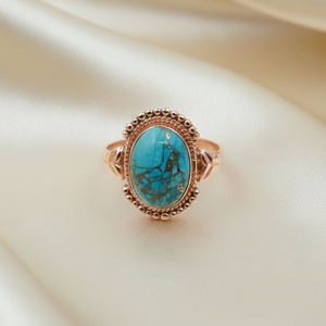 Bague ovale en turquoise bleu cuivre, argent sterling 925, faite à la main, style vintage bohème, bijou pour femme, cadeau de Noël - Product Image 4