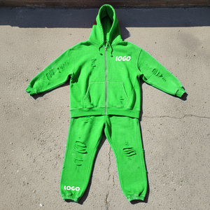 Sudadera con capucha de algodón 100% personalizada para hombre, con cremallera, estilo oversize, lavado ácido, peso pesado, desgastada, estilo urbano, para otoño, venta al por mayor - Product Image 1