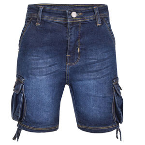 Pantalones Cortos de Mezclilla para Hombre, Cintura Elástica Alta, Color Azul Sólido, Estilo Casual Bermuda con Bolsillos, Transpirables, de Lona Tejida, de Secado Rápido - Product Image 1