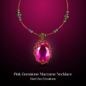 Collar Colgante de Macramé Rosa Magenta Hecho a Mano |   Piedra de Rubí Roja Facetada, Joyería Boho Curativa - Product Image 3