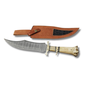 A&M ENTERPRISES Handmade Damascus Steel Straight Fixed Clip Point Blade Outdoor Hunting Bowie <b>Knife</b> Camel <b>Bone</b> <b>Handle</b> Industrial - Product Image 1