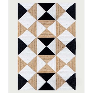 Alfombra moderna de yute con diseño geométrico en negro, blanco y beige, con patrón triangular, tejida a mano, contemporánea, para sala de estar o dormitorio. - Product Image 2