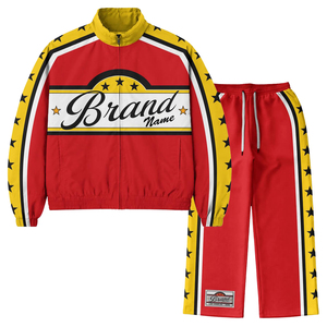 Custom Brand Name Lightweight Breathable Tracksuit Set Red Yellow Star Stripe Zip <b>Jacket</b> Drawstring Pants Sporty Full Length - Product Image 4