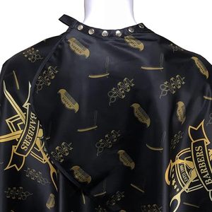 Capa de Peluquería Ecológica Tactus Industries, Diseño Negro y Dorado, Antiadherente, de Pongee, para Salón de Belleza - Product Image 3