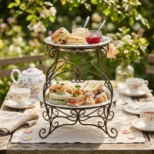 Handmade SS304 Buffet <b>Riser</b> 28 cm Antique Brass Frame Food Safe Plates Jaal Wire Scroll Display <b>Riser</b> for Home Decor Hotels - Product Image 2