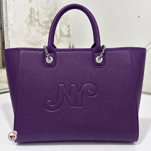 กระเป๋าโท้ทสีม่วงนิวยอร์กคุณภาพสูง โลโก้สั่งทำพิเศษ ตัวอักษรนูน ดีไซน์หรูหรา เปิดด้านบน สำหรับผู้หญิง ใช้ได้ทุกวัน จุของได้เยอะ - Product Image 3